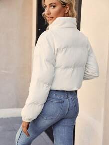 Chiquease Zipper Front Padded Padded Coat Clothes Winter - White - View 2