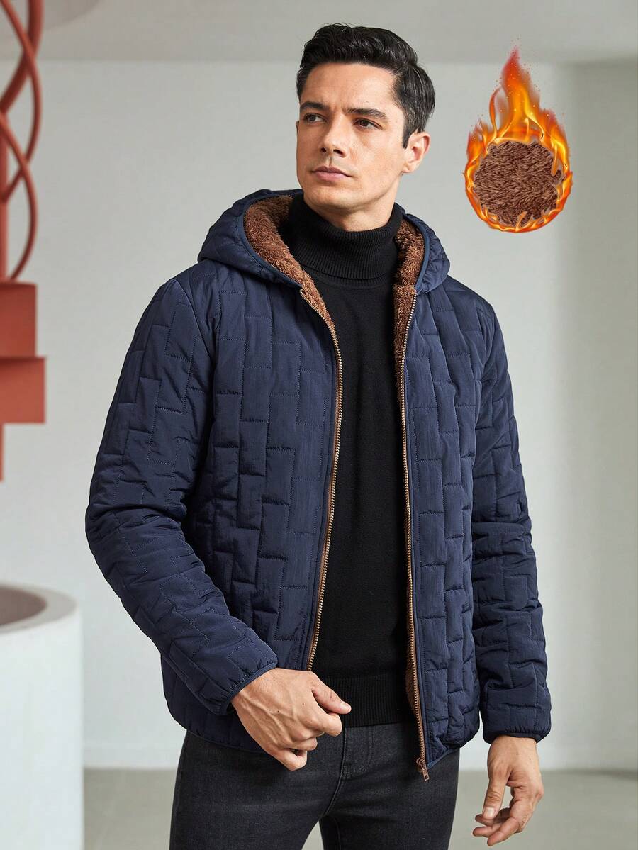GENTILAND Loose Men's Zip-Up Hooded Quilted Coat - Blue - View 1
