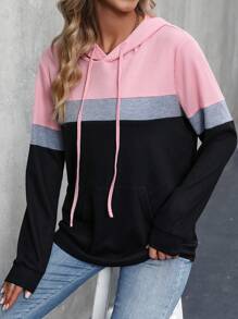 EMERY ROSE Color Block Drawstring Hoodie - Multicolor - View 6
