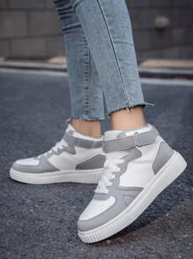 Ladies' Fashionable And Versatile High-top Sneakers With Breathable Laces Design, Comfortable And Breathable Sports Shoes - Grey - View 1