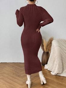 SHEIN Clasi Áo cao cổ Tay Raglan Đầm Áo len - Cà phê nâu - Xem 2