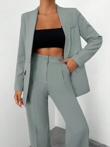 EURMUSE Shawl Collar Single Button Blazer & Pants - Grey - View 5