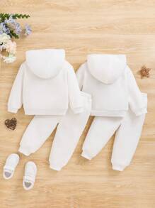 4pcs Bé gái Bacon & Trứng In Tay áo dài Hoodie Và Quần Bộ - trắng - Xem 2