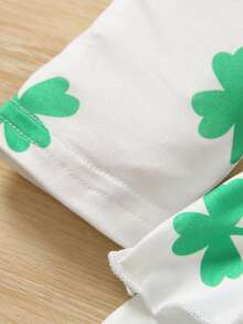 SHEIN Little Girls' Clover Pattern Printed Long Sleeve Top And Pants Set - Green - View 5