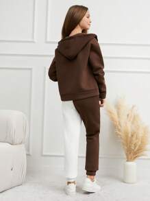 RueChic Teen Girl's Letter Printed Cami Top, Zip-Up Hoodie And Drawstring Joggers Set - Multicolor - View 2