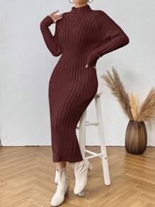 SHEIN Clasi Áo cao cổ Tay Raglan Đầm Áo len - Cà phê nâu - Xem 6