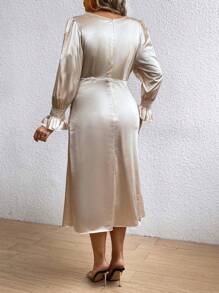 Celure Ladies' Plus Size V-neck Ruched Waist Pleated Dress