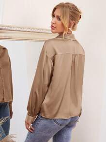 BizChic Drop Shoulder Satin Shirt Workwear - Khaki - View 2