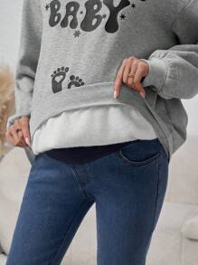 SHEIN Maternity Drop Shoulder Sleeve Sweatshirt With Letter Print, For Winter - Grey - View 6