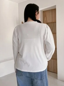 Dazy Plus Plus Size Women's Leg-Of-Mutton Sleeve T-Shirt Long Sleeve Women Tops - White - View 2
