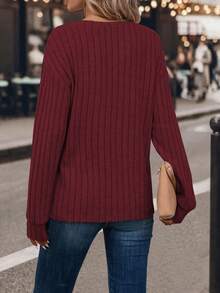 SHEIN LUNE 假連結設計長袖休閒t卹 - 酒紅色 - 查看 2