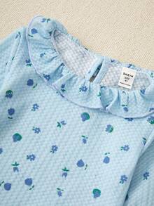 年轻女孩碎花图案休闲家居服套装 - 藍色 - 查看 4