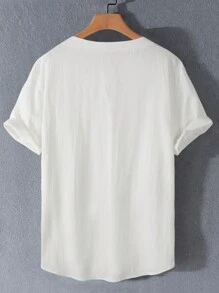 Manfinity Homme Men's Solid Color V-Neck Short Sleeve Shirt - White - View 2