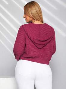 SHEIN SXY Neujahrs-top Mit Drop-schulter Kapuzen-strickjacke - Bordeaux - Übersicht 2