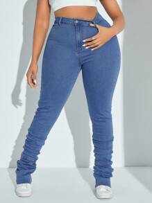 SHEIN SXY Plus Size Elastic High Waist Pleated Skinny Jeans
