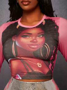 Slaydiva Women's Printed Cropped T-shirt Featuring Characters - Multicolor - View 4