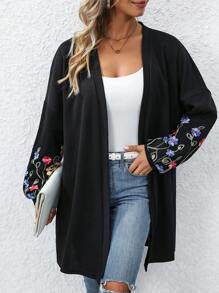 SHEIN LUNE Women's Floral Embroidered Jacket - Black - View 6