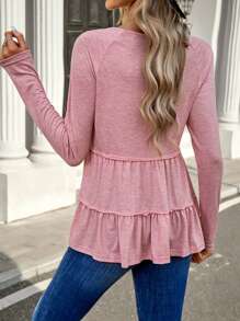 Breezaya Dekolt w kształcie litery V Rękkaw Raglanowy Koszulka - Różowy - Zobacz 2