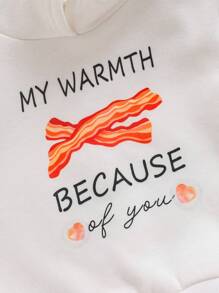 4pcs Bé gái Bacon & Trứng In Tay áo dài Hoodie Và Quần Bộ - trắng - Xem 6