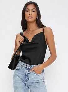 Maija Women's Fashion Plunging Neck Camisole Tank Top, Work Wear,Autumn Outfits For Women - Black - View 3