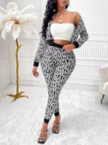 VaVaBold 幾何印花修身2件套裝 - 黑色 - 查看 5