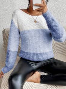 SHEIN Essnce Drop Shoulder Color Block Sweater