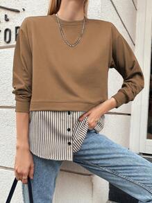 EURMUSE Striped Print 2 In 1 Sweatshirt - Camel - View 4