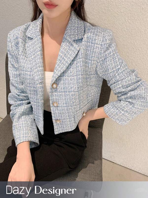 Dazy Designer Damen Jacke mit kariertem Kragen