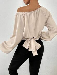 SHEIN Privé Women's Asymmetrical Collar Batwing Sleeve Shirt - Champagne - View 2