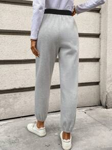 SHEIN LUNE Quần chạy bộ lót nhiệt lưng cao phối màu cho nữ - Màu Xám nhạt - Xem 2