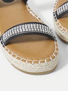 SheIn VCAY Sandalias Planas Decoradas Con 2 Correas Y Diamantes De Imitación