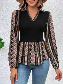 SHEIN VCAY 女士拼接幾何印花上衣 - 彩色 - 查看 1