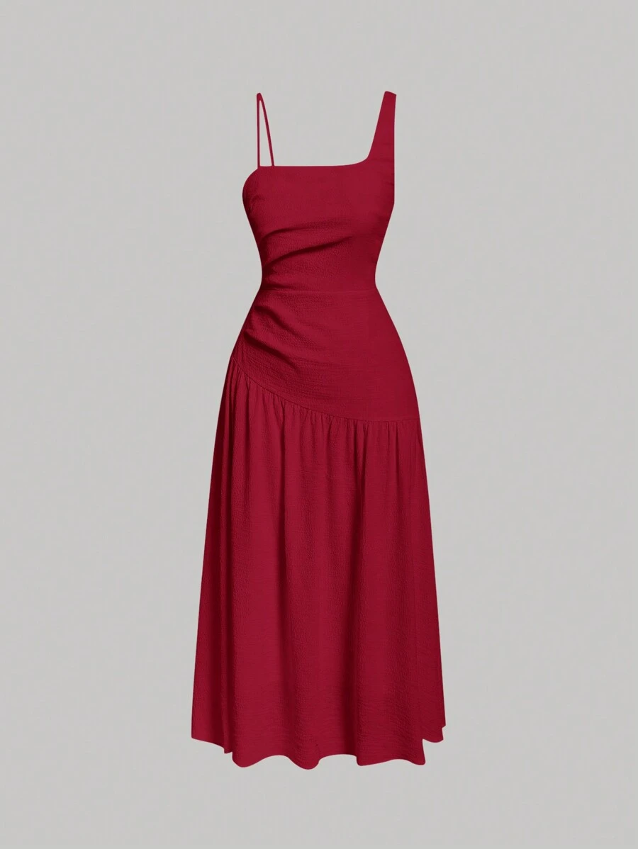SHEIN MOD Women's Asymmetrical Neckline Sleeveless Dress - Burgundy - View 1