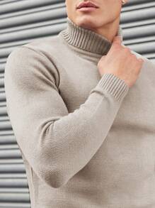 SHEIN Cottnline Suéter Sencillo De Color Sólido Para Hombre - Beis - Ver 5