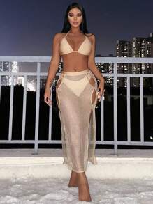 Swim SXY 夏季海滩女士性感比基尼套装 - 杏色 - 查看 4