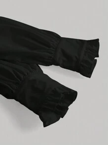 SHEIN MOD 大尺碼燈籠袖上衣,帶有裝飾性皺邊 - 黑色 - 查看 3