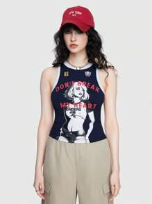 ROMWE Street Life Top Sin Mangas Para Mujer Con Estampado De Personajes O Letras