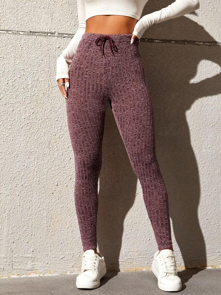 Muchica Quần tất nữ Dây kéo màu trơn Giải trí - Màu đỏ tím - Xem 1