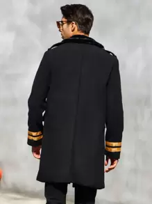 Manfinity Homme Loose Fit Men's Notched Collar Double Breasted Wool Overcoat - Black - View 2