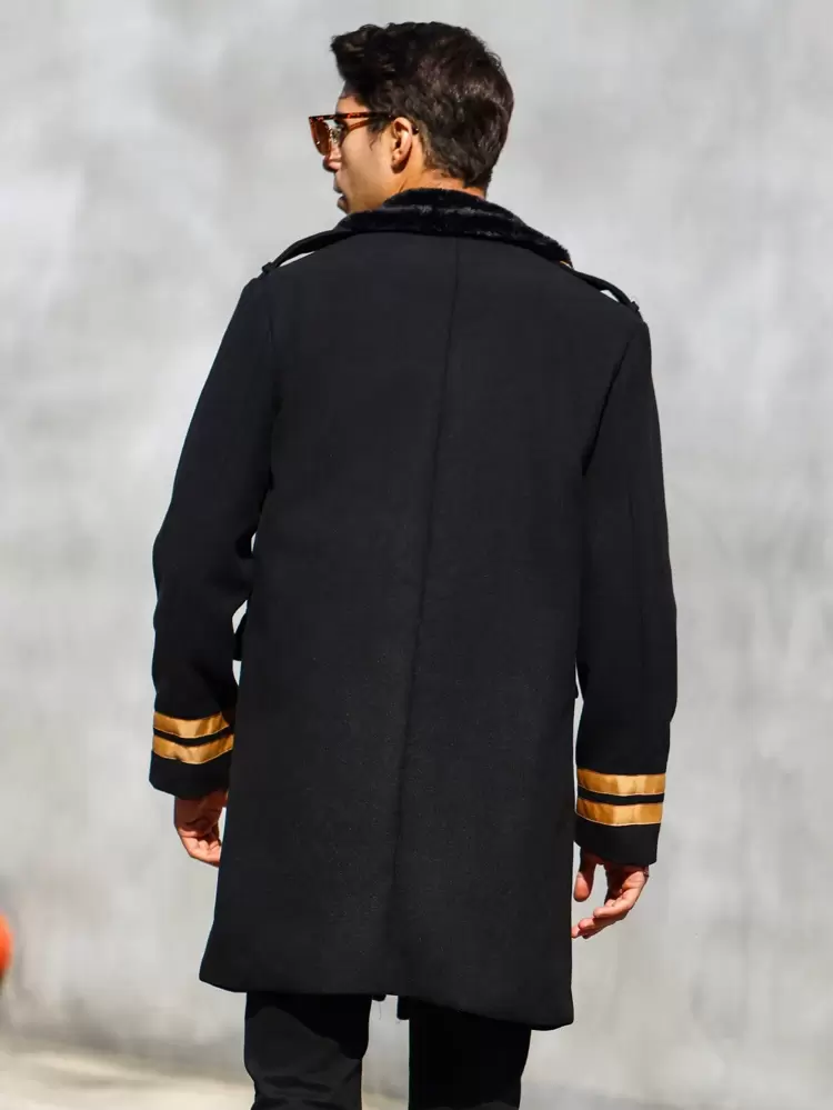 Loose Fit Men's Notched Collar Double Breasted Wool Overcoat