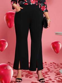 EMERY ROSE Valentine's Day Plus Size Bootcut Trousers With Slit Hem - Black - View 5