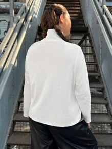 SHEIN EZwear Große Größe T-Shirt mit Buchstaben Grafik, Rollkragen - Weiss - Übersicht 2