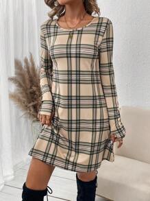 SHEIN LUNE 格紋長袖連衣裙