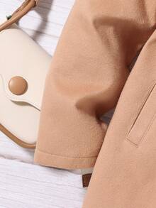 Teen Girls' Lapel Collar Double-breasted Belted Woolen Coat - Apricot - View 4