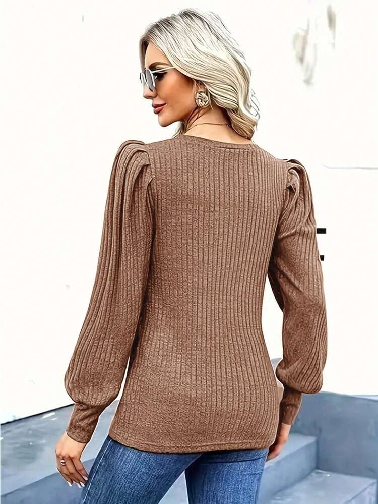 Puff Sleeve Ribbed Striped T-shirt