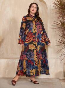 Al Najma Đầm sơ mi in hình cây cỡ lớn cho nữ Maxi Outfit - Nhiều màu - Xem 6