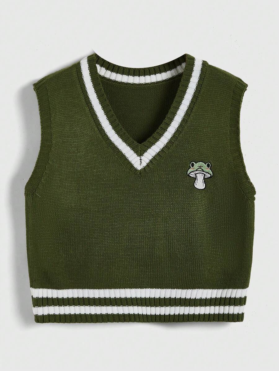 ROMWE Fairycore Color Contrast Mushroom Embroidery Sweater Vest | SHEIN USA