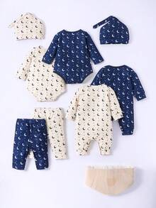 SHEIN Baby Boys' Star & Moon Print Gift Set Suitable For Comfortable And Casual Wear In Autumn And Winter - Multicolor - View 2