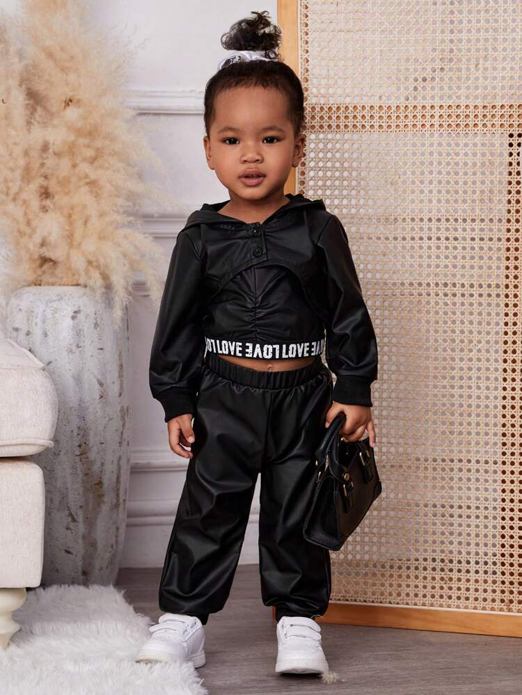 Baby Girls' Letter Strap Camisole Top & Hooded Top & Pants Set