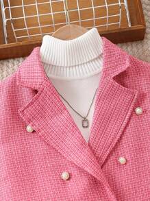 SHEIN Abrigo de lana grueso y elegante para niñas preadolescentes - Rosa Fucsia - Ver 6